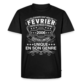 Les légendes sont nées en Fevrier 2006 Vintage - T-shirt Premium bio Homme - noir - Devant - Nico (187cm)