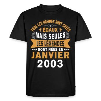 Les légendes sont nées en Janvier 2003 Vintage - T-shirt Premium bio Homme - noir - Devant - Nico (187cm)