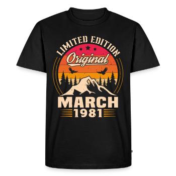 Vintage Born in March 1981 Birthday Gift - Men's Premium Organic T-Shirt - black - Front - Nico (187cm)