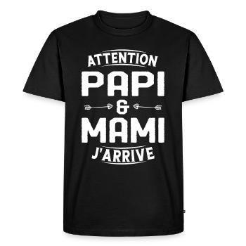 Papi et Mamie j'arrive - T-shirt Premium bio Homme - noir - Devant - Nico (187cm)