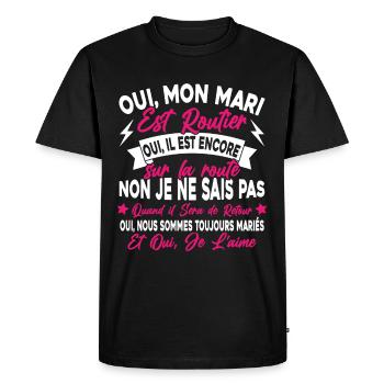 Oui, Mon Mari Est Routier Femme Humour Camionneur - T-shirt Premium bio Homme - noir - Devant - Nico (187cm)