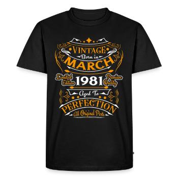 Vintage Born in March 1981 Birthday Gift - Men's Premium Organic T-Shirt - black - Front - Nico (187cm)