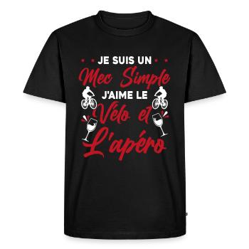 Je suis un Mec Simple j'aime Le Vélo Et L'apéro - T-shirt Premium bio Homme - noir - Devant - Nico (187cm)