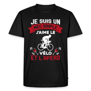 Je suis un Mec Simple j'aime Le Vélo Et L'apéro - T-shirt Premium bio Homme - noir - Devant - Nico (187cm)