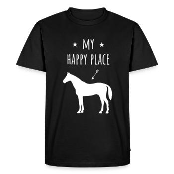 Drôle de cheval disant mon cheval de l’endroit heureux - T-shirt Premium bio Homme - noir - Devant - Nico (187cm)