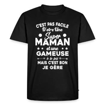 Super Maman Gameuse Humour Gamer Cadeau - T-shirt Premium bio Homme - noir - Devant - Nico (187cm)
