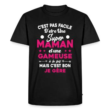 Super Maman Gameuse Humour Gamer Cadeau - T-shirt Premium bio Homme - noir - Devant - Nico (187cm)