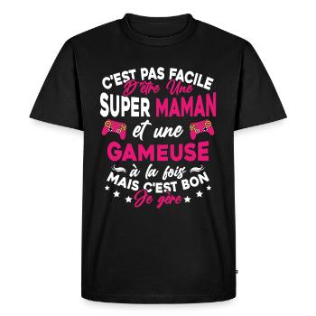 Super Maman Gameuse Humour Gamer Cadeau - T-shirt Premium bio Homme - noir - Devant - Nico (187cm)