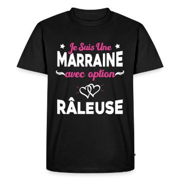 Femme je suis une marraine avec option râleuse - T-shirt Premium bio Homme - noir - Devant - Nico (187cm)