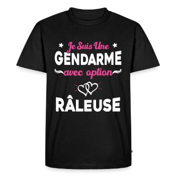 Femme je suis une gendarme avec option râleuse - T-shirt Premium bio Homme - noir - Devant - Nico (187cm)