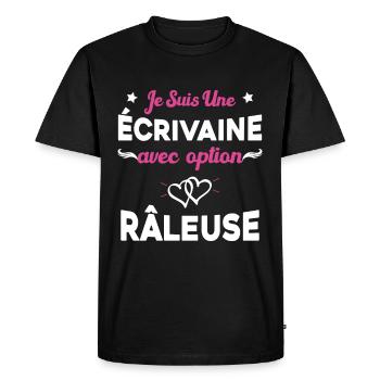 Femme je suis une écrivaine avec option râleuse - T-shirt Premium bio Homme - noir - Devant - Nico (187cm)