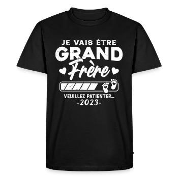 Je vais Être Grand Frère 2023 idée cadeau - T-shirt Premium bio Homme - noir - Devant - Nico (187cm)