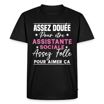 Assistante Sociale Humour Métier Idée Cadeau Femme - T-shirt Premium bio Homme - noir - Devant - Nico (187cm)