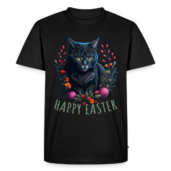 cute cat in easter & spring happy easter - Men's Premium Organic T-Shirt - black - Front - Nico (187cm)