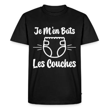Je M'en Bats Les Couches Cadeau Body Fun Enceinte - T-shirt Premium bio Homme - noir - Devant - Nico (187cm)