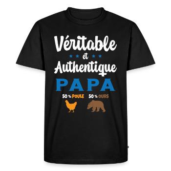 Homme Véritable et Authentique Papa Poule et Ours - T-shirt Premium bio Homme - noir - Devant - Nico (187cm)