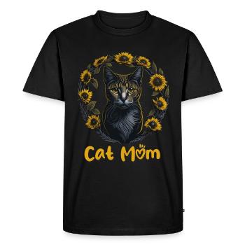 Cat Mom Maman chat tournesol - T-shirt Premium bio Homme - noir - Devant - Nico (187cm)
