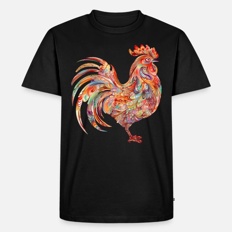 Lebendiger blumiger bunter Hahn - Männer Premium Bio T-Shirt - Schwarz
