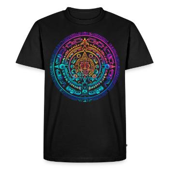 Mystical Colorful Aztec Sun Calendar Design - Men's Premium Organic T-Shirt - black - Front - Nico (187cm)