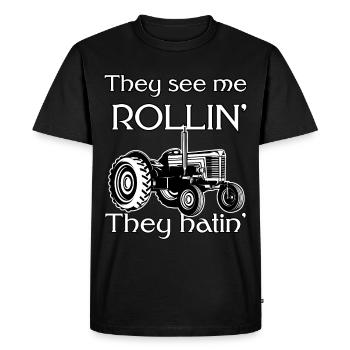 Rollin' Pride: Unleash the Power of the Tractor - Men's Premium Organic T-Shirt - black - Front - Nico (187cm)