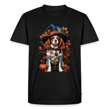 Cavalier King Charles Spaniel avec chapeau de sorcière - T-shirt Premium bio Homme - noir - Devant - Nico (187cm)