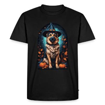 Berger allemand avec chapeau de sorcière Halloween - T-shirt Premium bio Homme - noir - Devant - Nico (187cm)