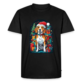 Drôle de beagle avec chapeau de Père Noël - T-shirt Premium bio Homme - noir - Devant - Nico (187cm)