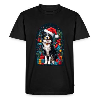 Drôle de Border Collie avec chapeau de Père Noël - T-shirt Premium bio Homme - noir - Devant - Nico (187cm)