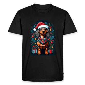 Drôle de teckel avec chapeau de Père Noël - T-shirt Premium bio Homme - noir - Devant - Nico (187cm)