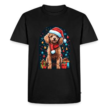 Drôle de caniche avec chapeau de Père Noël - T-shirt Premium bio Homme - noir - Devant - Nico (187cm)