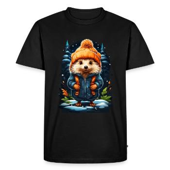 Hérisson avec chapeau d’hiver hérisson heureux - T-shirt Premium bio Homme - noir - Devant - Nico (187cm)