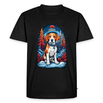 Beagle avec chapeau d’hiver Happy Beagle - T-shirt Premium bio Homme - noir - Devant - Nico (187cm)