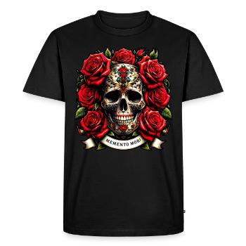 Memento Mori orné crâne Floral tatouage stoïque - T-shirt Premium bio Homme - noir - Devant - Nico (187cm)