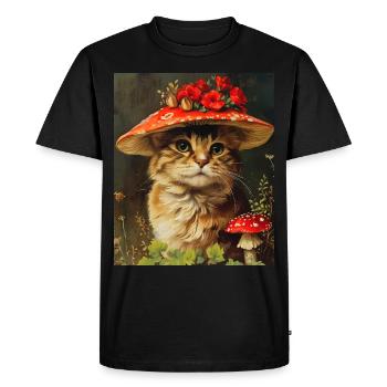 Chat Vintage dans un chapeau de fleur champignon Cottagecore - T-shirt Premium bio Homme - noir - Devant - Nico (187cm)
