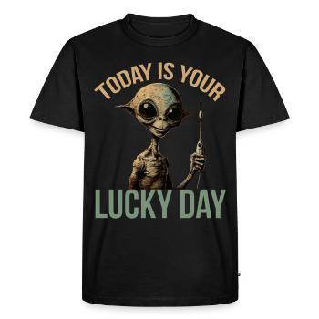 Funny Alien Probe Space Invasion UFO Lucky Day - Men's Premium Organic T-Shirt - black - Front - Nico (187cm)