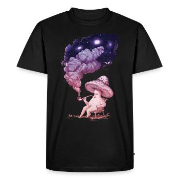 Personne champignon fantaisiste avec fumée cosmique - T-shirt Premium bio Homme - noir - Devant - Nico (187cm)