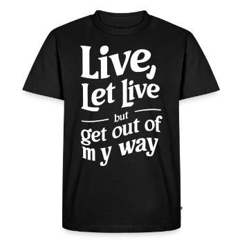 Déclaration typographique drôle et élégante Live Let Live - T-shirt Premium bio Homme - noir - Devant - Nico (187cm)
