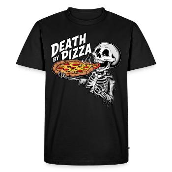 Humorous Skeleton Eating Pizza Funny Graphic - Men's Premium Organic T-Shirt - black - Front - Nico (187cm)
