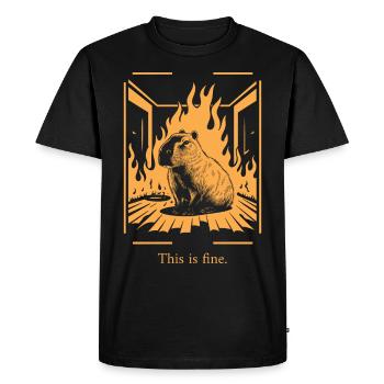Capybara Amidst Flames This is Fine Meme Art - Men's Premium Organic T-Shirt - black - Front - Nico (187cm)