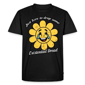 Juste ici pour laisser tomber un peu d’angoisse existentielle en souriant - T-shirt Premium bio Homme - noir - Devant - Nico (187cm)