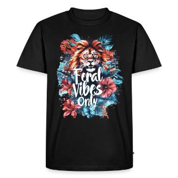 Feral Vibes Only Lion Floral Wild Nature - Men's Premium Organic T-Shirt - black - Front - Nico (187cm)