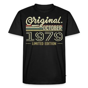Né en Octobre 1979 Rétro Anniversaire Octobre 1979 - T-shirt Premium bio Homme - noir - Devant - Nico (187cm)