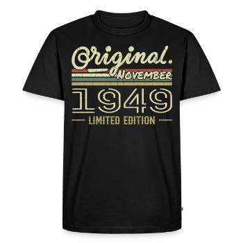 Novembre 1949 - Cadeau Anniversaire Novembre 1949 - T-shirt Premium bio Homme - noir - Devant - Nico (187cm)