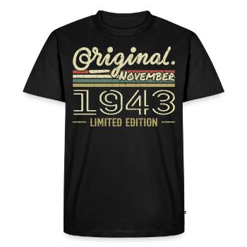 Novembre 1943 - Cadeau Anniversaire Novembre 1943 - T-shirt Premium bio Homme - noir - Devant - Nico (187cm)
