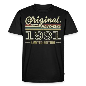 Novembre 1981 - Cadeau Anniversaire Novembre 1981 - T-shirt Premium bio Homme - noir - Devant - Nico (187cm)