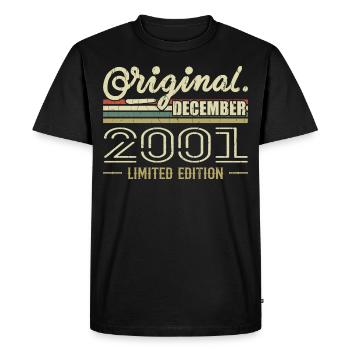 Décembre 2001 anniversaire Décembre 2001 Décembre - T-shirt Premium bio Homme - noir - Devant - Nico (187cm)