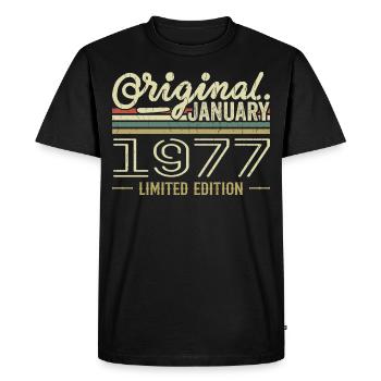 Janvier 1977 anniversaire Janvier 1977 cadeau 1977 - T-shirt Premium bio Homme - noir - Devant - Nico (187cm)