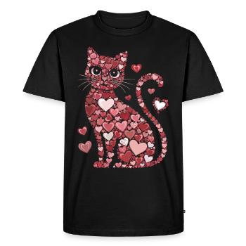 Chat romantique coeurs et fleurs Chat Saint-Valentin - T-shirt Premium bio Homme - noir - Devant - Nico (187cm)