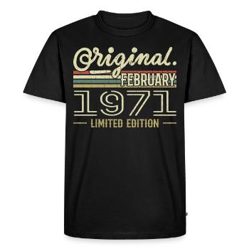 Cadeau Février 1971 - Anniversaire Février 1971 - T-shirt Premium bio Homme - noir - Devant - Nico (187cm)