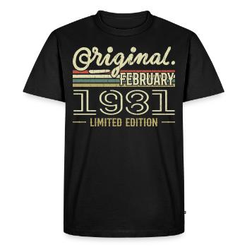 Cadeau Février 1981 - Anniversaire Février 1981 - T-shirt Premium bio Homme - noir - Devant - Nico (187cm)
